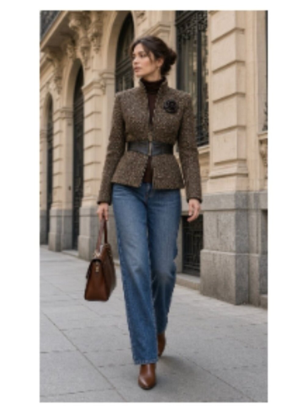 Spenser Jeremy S Tweed Jacket Brown Wool Bl Leather Trim Flower Old Money